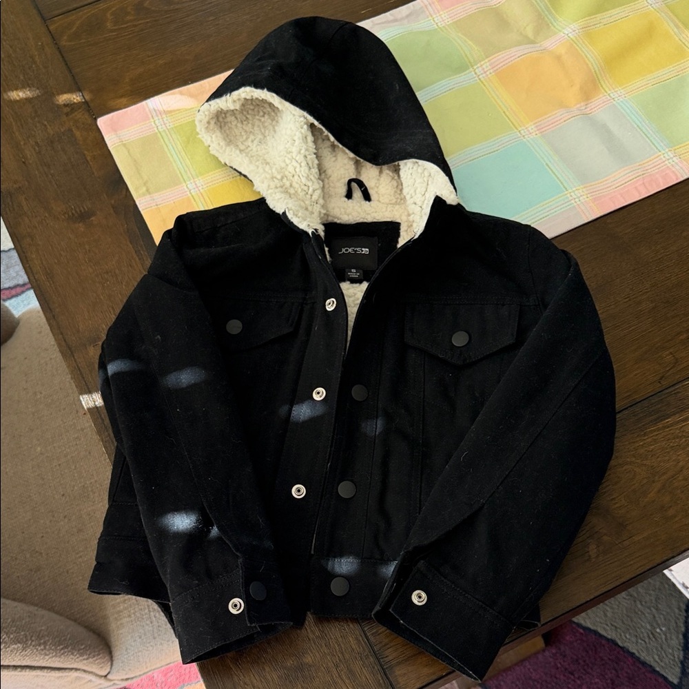 NWOT Joe's Jeans Black Hooded Sherpa-Lined Jean Jacket